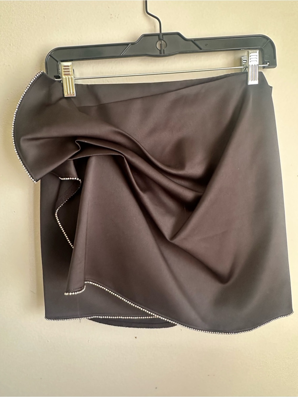 Zara Chocolate Brown Satin Mini Skirt with Rhinestone Edge